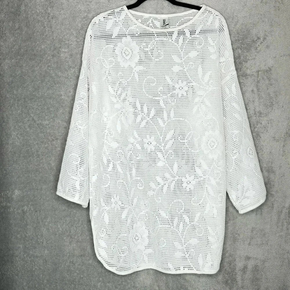 Slim Allure Womens Top Medium White Floral Crochet Long Sleeve Round Neck - Picture 1 of 7